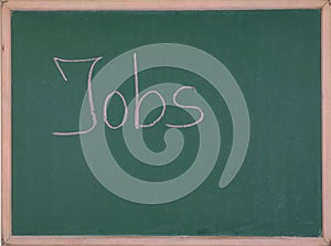 The word job written on the school green board