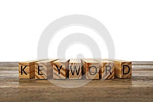 Word KEYWORD made of blocks on table