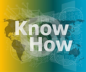 The word know how on digital screen, social concept