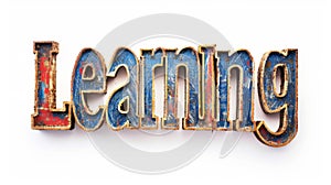 The word Learning isolated on white background made in Display Typography style.
