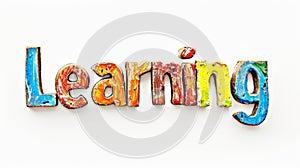 The word Learning isolated on white background made in Display Typography style.