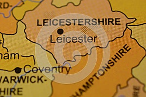 The word LEICESTER, England, on the map