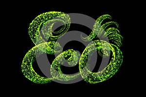 The word lettering Eco made by fresh green bio circles of confetti particles isolated on black background