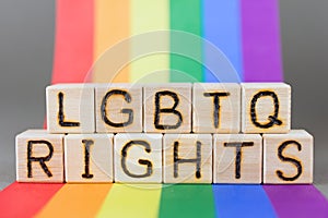 word lgbtq rights wooden cubes letters