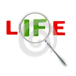 Word life under the magnifier isolated
