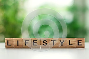 Word lifestyle message sign of wooden cubes