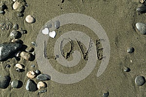 Word Love on beach sand