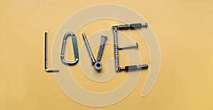 word Love with copy space, bolt. Industrial banner