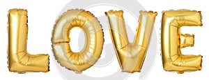 word LOVE in English alphabet from golden balloons