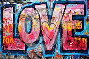 Word LOVE in a graffiti style. Bright letters on the wall