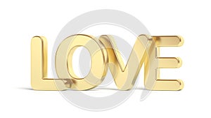 Word love isolated on white background. Gold.