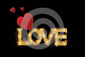 Word Love in Lighted Marquee Letters