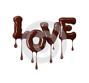 The word Love made of chocolate with dripping drops