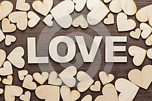 Word love made up with wooden letters