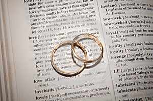 Word LOVE next to rings