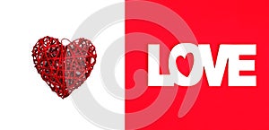 Word love and red heart. Valentines day concept