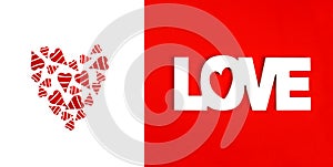 Word love and red hearts. Valentines day concept