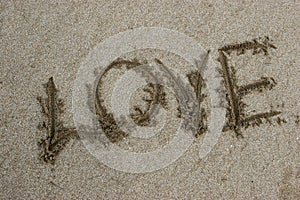 Word love on sand