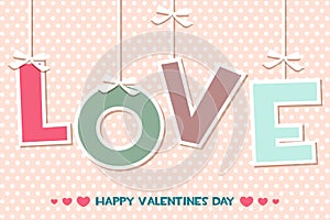 Word LOVE, set Happy Valentines day greeting cards