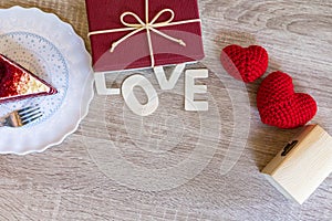 Word is `Love` on the table. Love, Gift box Valentine concept