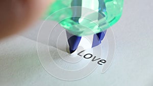 The word love. Removing forgetting or going without love. photo