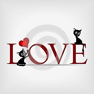 Word love with two cute kittens