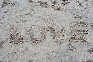Word love write on the beach.