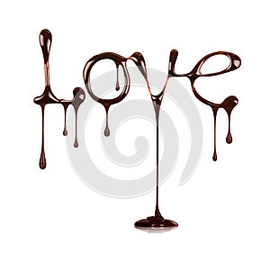 Word Love written by liquid chocolate,isolated on white