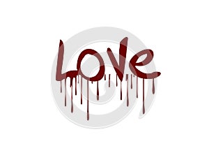 The word love written by liquid chocolate on white background.