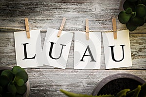 The Word LUAU Concept Printed on Cards photo