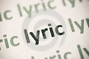 Word lyric printed on paper macro