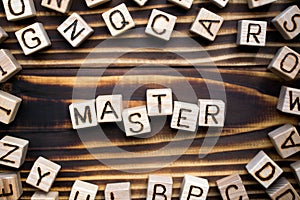 Word master composed of wooden cubes