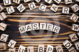 Word master composed of wooden cubes