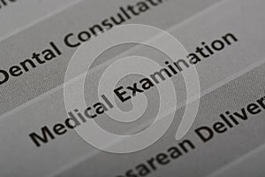 the word MEDICAL EXAMINATION. medical examination is to assess a person\'s medical history, current health status