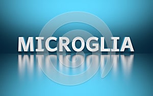 Word Microglia on blue background