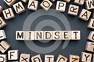 Word mindset composed of wooden cubes with letters