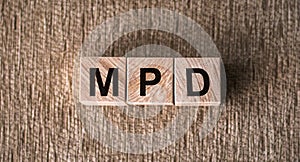 Word MPD - Multiple Personality Disorder, building from wooden cubes