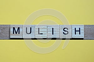 the word mulish of gray small wooden letters