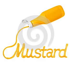 The word Mustard is squeezed out from the bottle