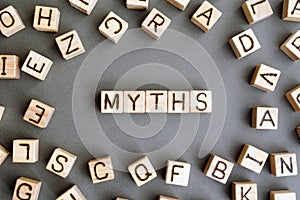 the word myths wooden cubes