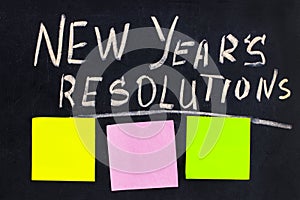 The word New Year`s resolution written on the blackboard with bl photo