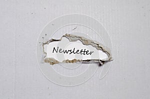 The word newsletter appearing behind torn paper