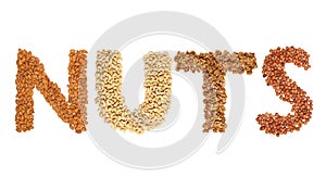 Word Nuts with letters made from different whole nuts