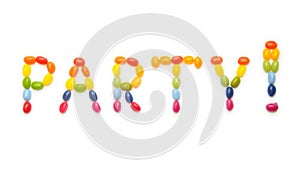 Word PARTY ! made of jelly beans sweets