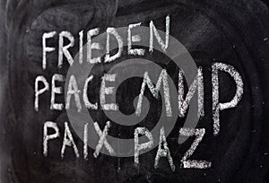The word peace, written in several languages photo