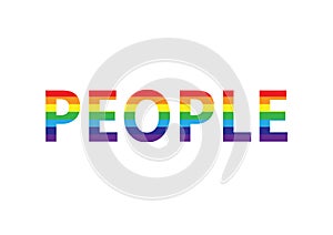 Word people in rainbow colors, lgbt simbol, horizontal vector illustration isolated on a white background