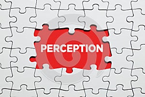 The word perception surrounded by jigsaw puzzle. To increase or expand the realm of perception