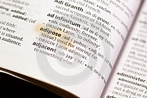 The word or phrase Adipose in a dictionary