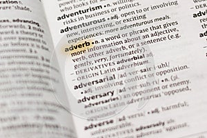 The word or phrase Adverb in a dictionary photo