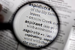 The word or phrase aspirant in a dictionary photo